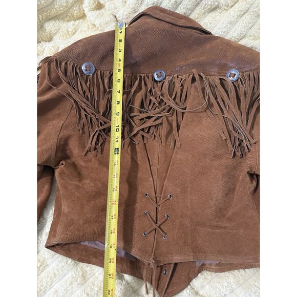 Women’s Vintage 80’s Fringe Leather Jacket Brown Western Express Size Large - Picture 13 of 16